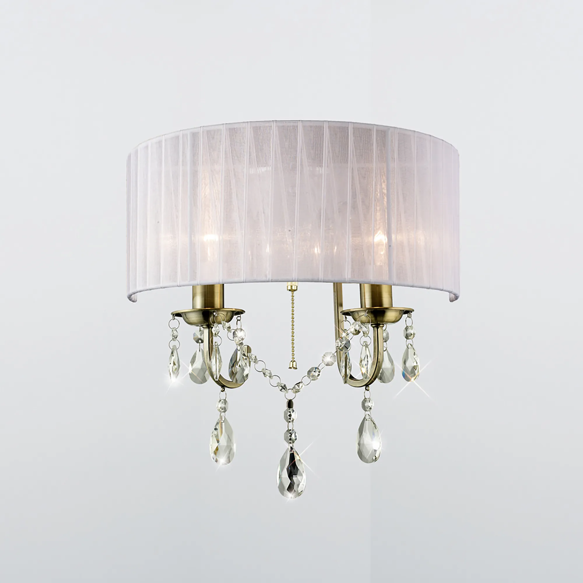 Olivia Antique Brass-White Crystal Wall Lights Diyas Shaded Wall Lights Olivia Antique Brass-White Crystal Wall Lights Diyas Shaded Wall Lights